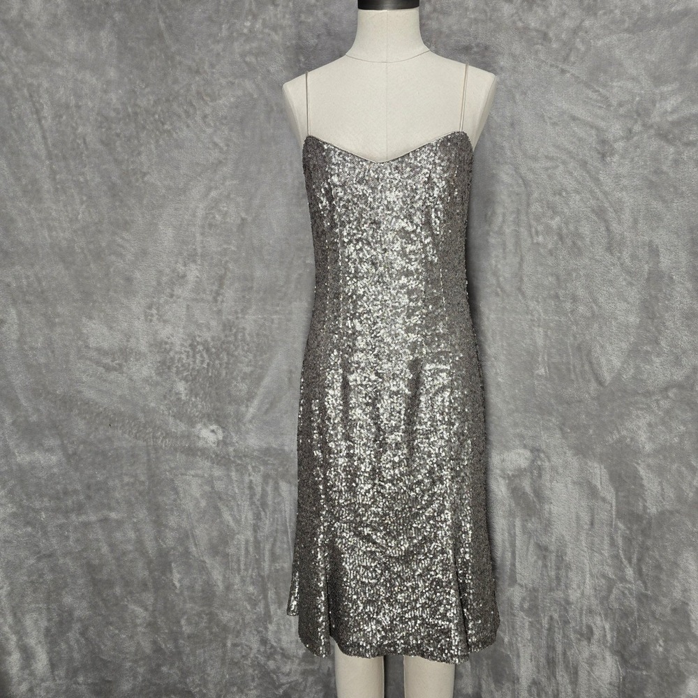 Banana‎ Republic L'wren Scott Sequin Dress Silver Women 10 Metallic Glam Holiday